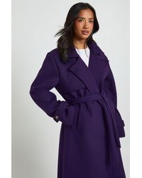 Boohoo - Petite Belted Wool Look Trench - Lyst