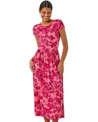 Roman - Floral Print Pocket Midi Dress - Lyst