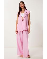 Happiness İstanbul - High Waist Two-Piece Set With Shirt Collar And Wide Leg Pants - Lyst