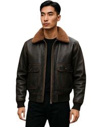 Infinity Leather - Herren-Bomberjacke Aus Braunem Leder Mit Schaffellkragen, G-1-Pilotenjacke – Naracoorte - Lyst