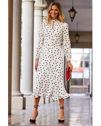 Sosandar - Ivory & Spot Print Keyhole Detail Belted Fit & Flare Dress - Lyst