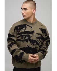 BoohooMAN - Boxy Brushed Eye Graphic Knitted Jumper - Lyst