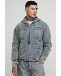 BoohooMAN - Tall Boxy Oversized Fit Tinted Denim Hoodie - Lyst