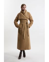 Karen Millen - Wool Blend Hybrid Puffer Belted Midi Coat - Lyst