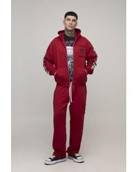 BoohooMAN - Tall Oversized Boxy Zip Through Rhinestone Applique Gothic Print Hoodie & Baggy Jogger Tracksuit - Lyst