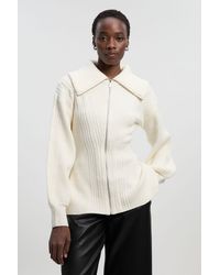 Karen Millen - Cable Knit Balloon Sleeve Peplum Zip Through Cardigan - Lyst