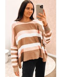 Azura Exchange - Striped Knit Drop Shoulder Loose Sweater - Lyst