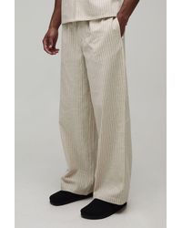 BoohooMAN - Baggy Fit Stripe Linen Blend Embroidered Pocket Trousers - Lyst