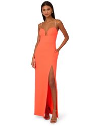 Adrianna Papell - Stretch Crepe Gown With Slit - Lyst