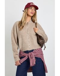 Boohoo - Premium Rib Knit High Neck Zip Through Sweater - Lyst