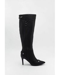 Warehouse - Leather Zip & Stud Pointed Toe Knee High Boots - Lyst