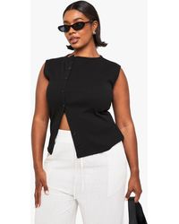 Boohoo - Plus Asymmetric Button Down Sleeveless Top - Lyst