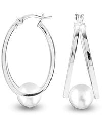 Bibei - Oval Hoop Earrings With Pearl, 925 Sterling Bipe030 - Lyst