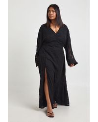 Boohoo - Plus Floral Burnout Volume Sleeve Midi Dress - Lyst