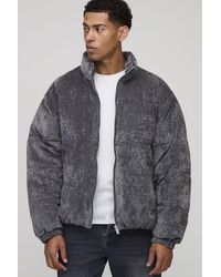 BoohooMAN - Regular Fit Textured Velvet Funnel Neck Puffer Jacket - Lyst