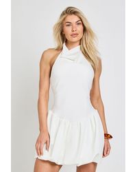 Boohoo - Halter Cowl Neck Drop Hem Mini Dress - Lyst