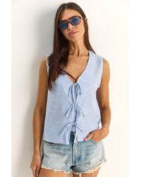 Bianco Lucci - Striped V-Neck Blouse With Tie Detail - Lyst