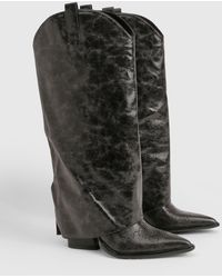 Boohoo - Wide Fit Clean Distressed Western Heeled Cowboy Boot - Lyst