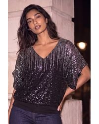 Roman - Ombre Mesh Sequin Bow Back Top - Lyst