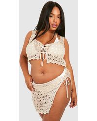 Boohoo - Plus Crochet Top And Mini Skirt Beach Co-Ord - Lyst