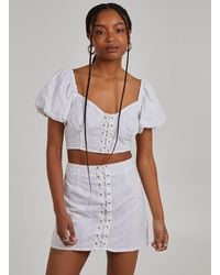 Pink Vanilla - Lace Up Corset Puff Sleeve Crop Top - Lyst