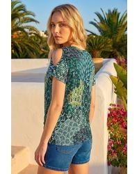 Roman - Abstract Print Tie Front V-Neck Top - Lyst