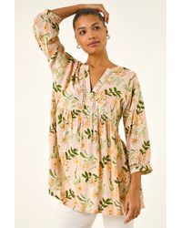 Roman - Floral Broidery Trim Tunic Top - Lyst