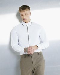 River Island - Shirt Slim Fit Long Sleeved Tipped - Lyst