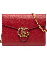 Gucci - Pre-Owned Gg Marmont Leather Wallet On Chain - Lyst