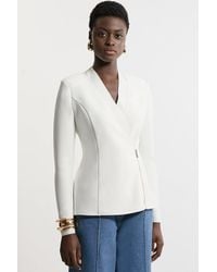 Karen Millen - Figure Form Bandage Knit Side Zip Longline Jacket - Lyst