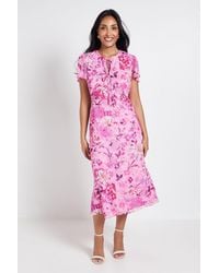 Wallis - Petite Floral Dobby Tie Front Midi Dress - Lyst