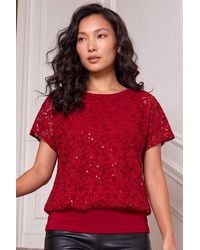 Roman - Sequin Lace Bubble Hem Top - Lyst