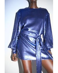 Warehouse - Sequin Puff Sleeve Belted Mini Dress - Lyst