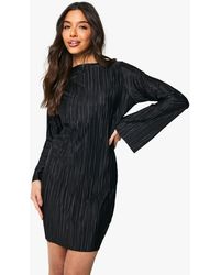 Boohoo - Plisse Flared Long Sleeve Mini Dress - Lyst