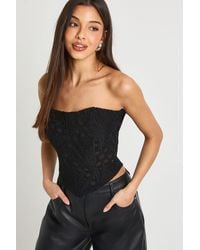 Boohoo - Sheer Lace Bandeau Corset Top - Lyst