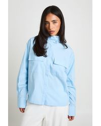 Boohoo - Cotton Funnel Neck Utility Shirt - Lyst