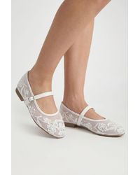 Boohoo - Bridal Beaded Mesh Buckle Strap Ballet Flats - Lyst