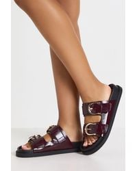Boohoo - Double Strap Buckle Detail Pu Sliders - Lyst