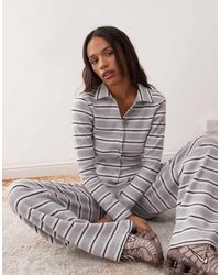 Reclaimed Vintage - Brushed Stripe Polo Cardigan Co-Ord - Lyst