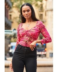 Sosandar - Multi Print Twist Front Jersey Top - Lyst