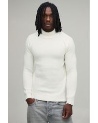 BoohooMAN - Tall Muscle Fit Ribbed Roll Neck Knitted Jumper - Lyst