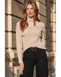 Sosandar - Natural Cable Knit Roll Neck Jumper - Lyst