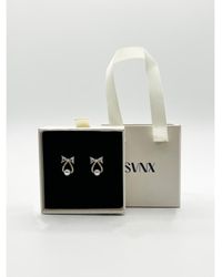 SVNX - Studded Bow Earrings With Hanging Pearl - Lyst