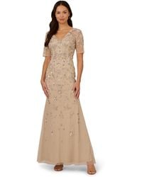 Adrianna Papell - Beaded Mesh Long Dress - Lyst