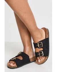 Boohoo - Crochet Detail Double Buckle Footbed Sliders - Lyst