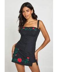 Boohoo - Poplin Embroidered Corset Top - Lyst