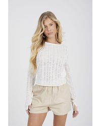 Brave Soul - Off 'Arda' Textured Mesh Long Sleeve Top - Lyst