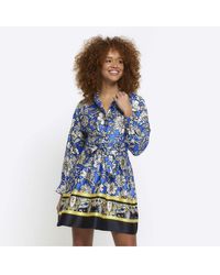 River Island - Mini Shirt Dress Floral Belted - Lyst