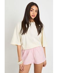 Boohoo - Poplin Broderie Trim Short - Lyst