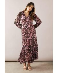 Wallis - Animal Ruffle Tiered Smock Dress - Lyst